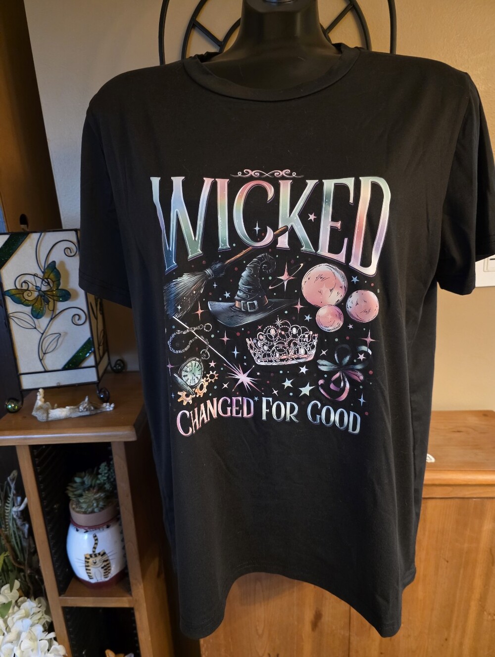 🆕️ Wicked "Changed For Good" Graphic Tee - Black with Green & Pink Print Sz XL